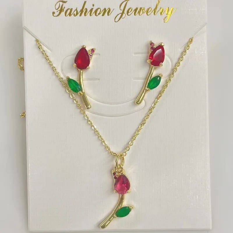Set de joyeria inspirado en flores rojas