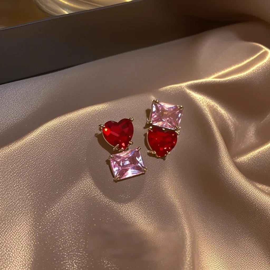 Aretes en forma de corazón rojo