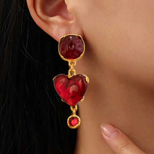Aretes de corazón glamurosos rojo