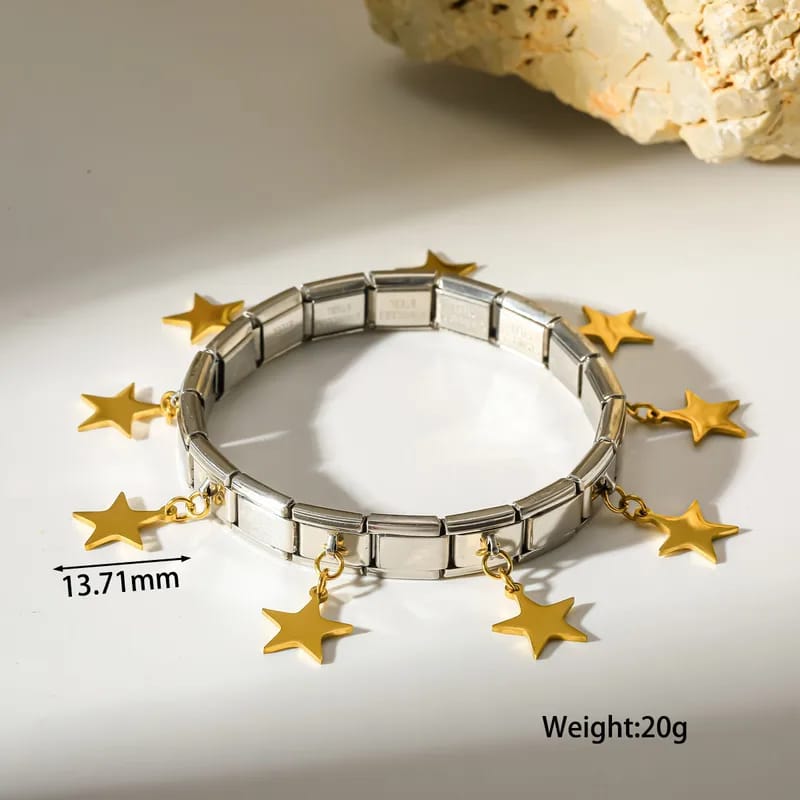 Pulsera tipo moda italiana con estrellas doradas
