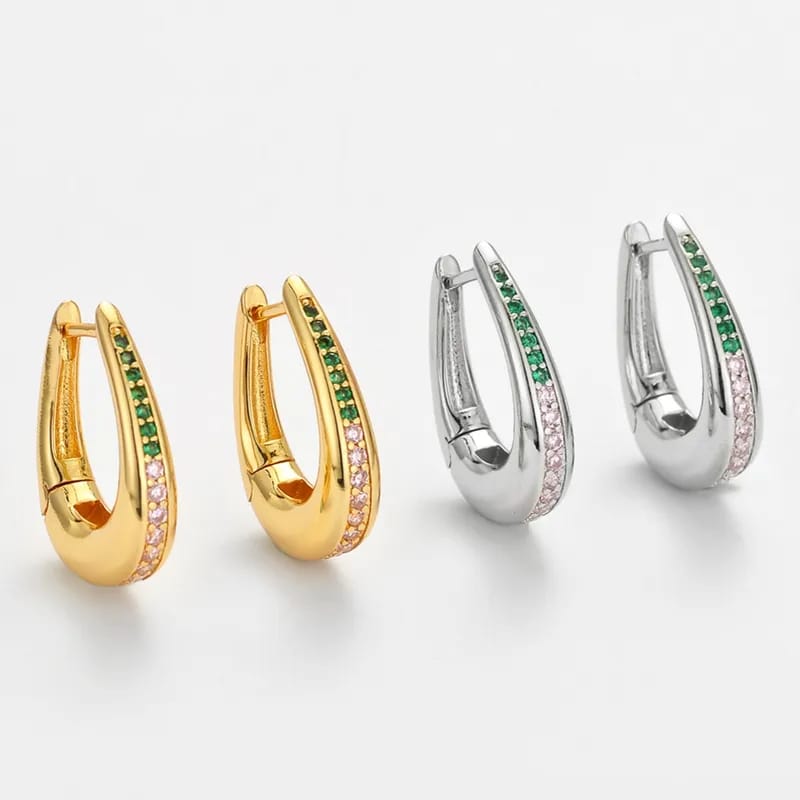 Aretes de moda con cristales rojos y verdes