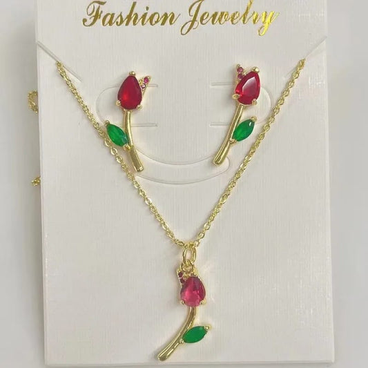 Set de joyeria inspirado en flores rojas