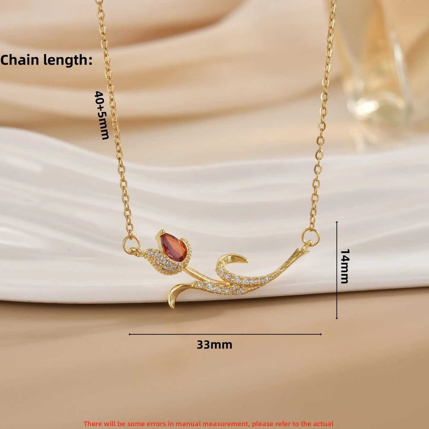 Collar en forma de tulipan acostado con incrustaciones de cristales (rosa)